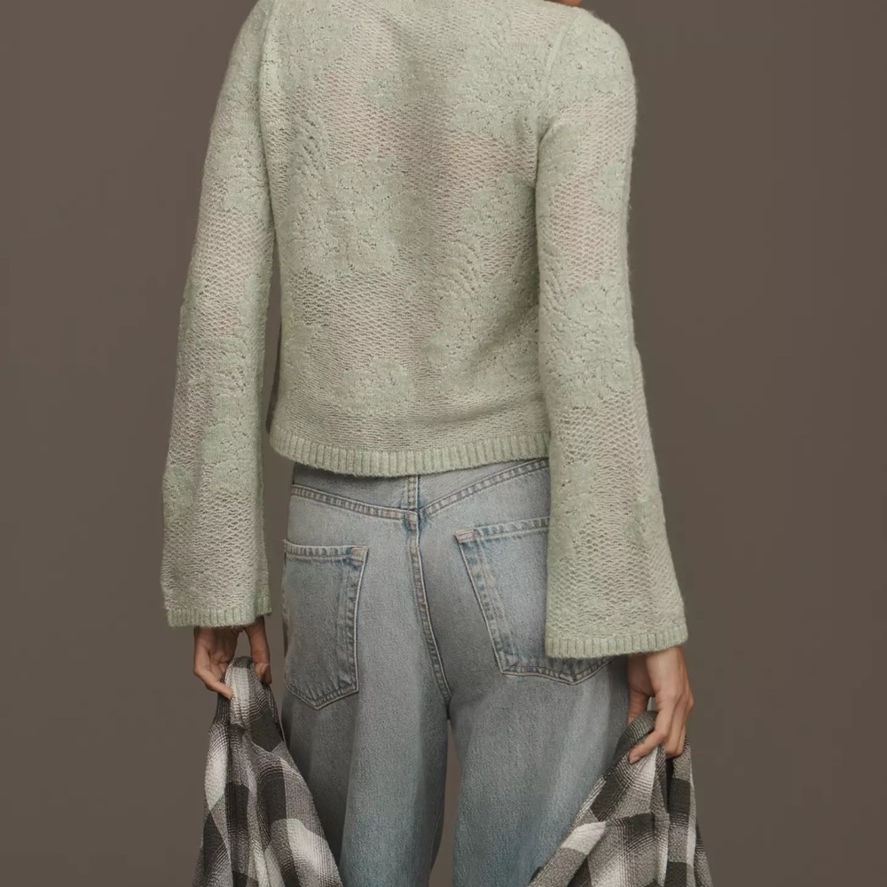 NWT Anthropologie Sheer Floral Mint Spring Sweater - Picture 3 of 4
